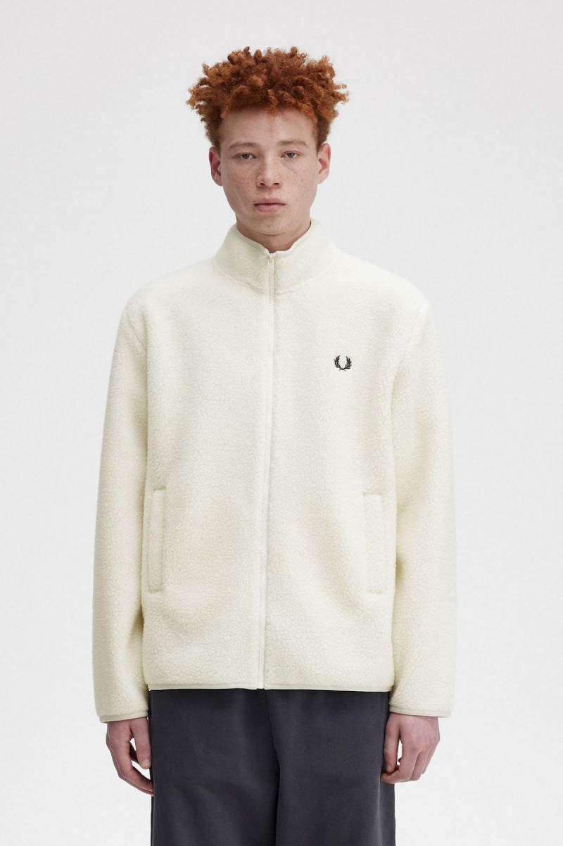 Pánské Kabáty Fred Perry Zip Through Borg Fleece Ecru | MCZHR47012