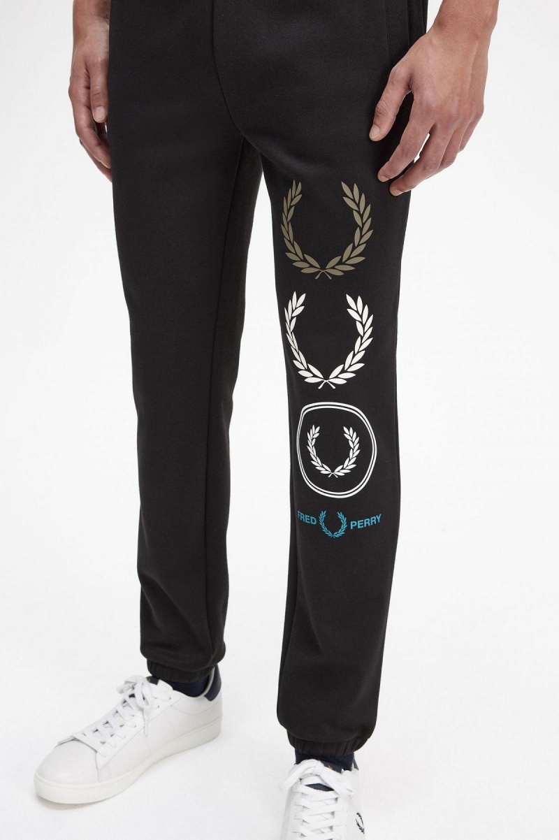 Pánské Kalhoty Fred Perry Grafická Branding Sweatpants Černé | CZJKU97706