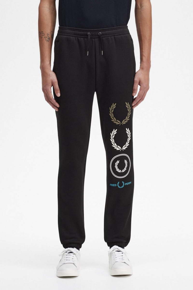 Pánské Kalhoty Fred Perry Grafická Branding Sweatpants Černé | CZJKU97706