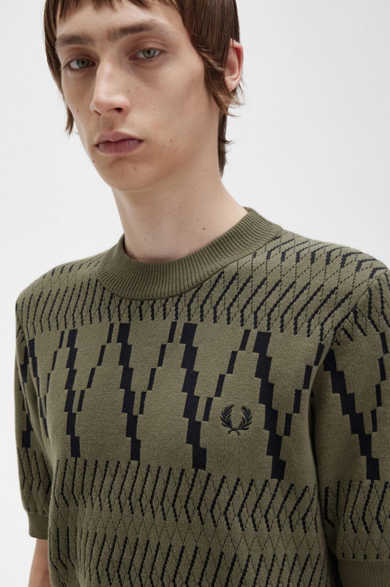 Pánské Knitwear Fred Perry Argyle Panel Pletené T-Shirt Zelene | GCZUC39513