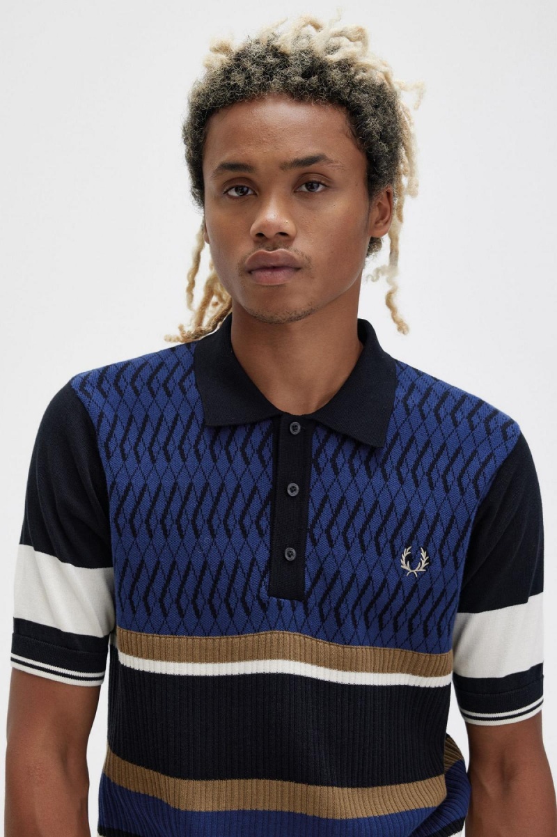 Pánské Knitwear Fred Perry Argyle Panel Pletené Shirt Tmavě Blankyt | CZQCS16114