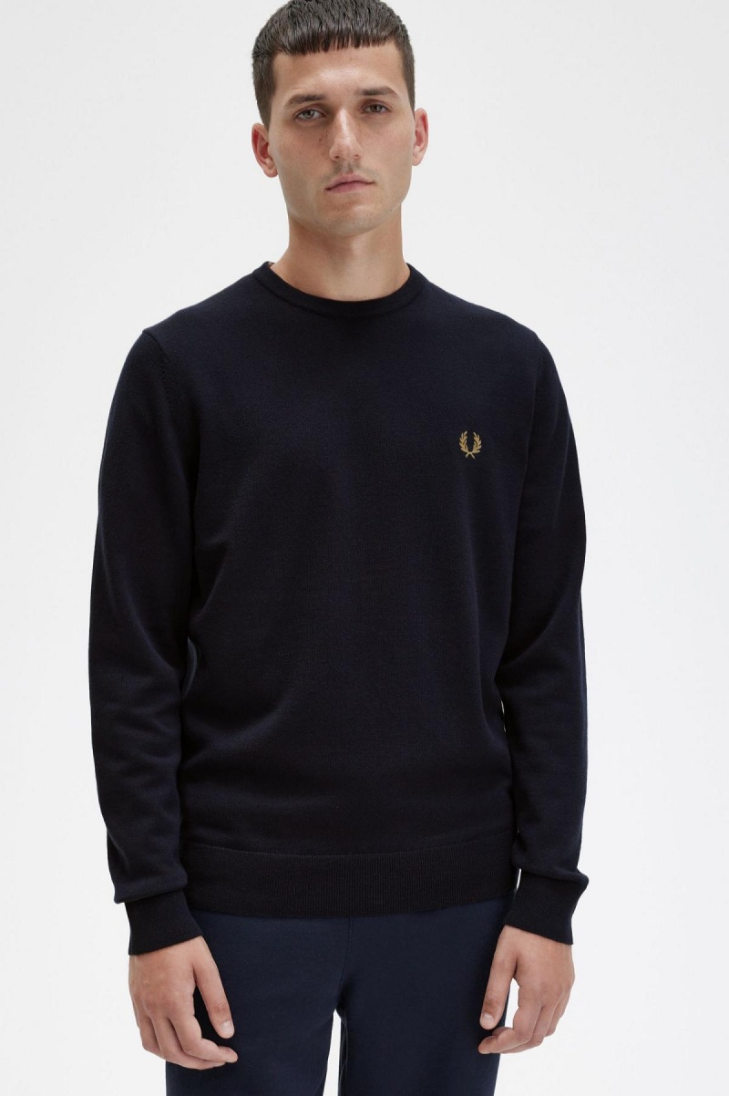 Pánské Knitwear Fred Perry Classic Crew Neck Jumper Tmavě Blankyt | ZCZMJ92468