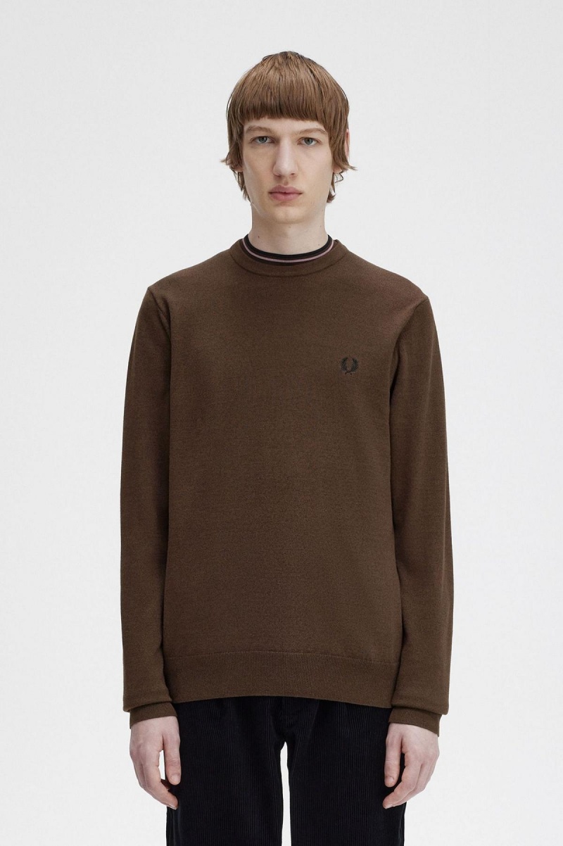 Pánské Knitwear Fred Perry Classic Crew Neck Jumper Burnt Tobacco | CZXMI93934