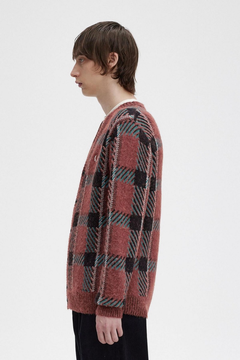 Pánské Knitwear Fred Perry Glitch Tartan Cardigan Hnědé | PCZER21466