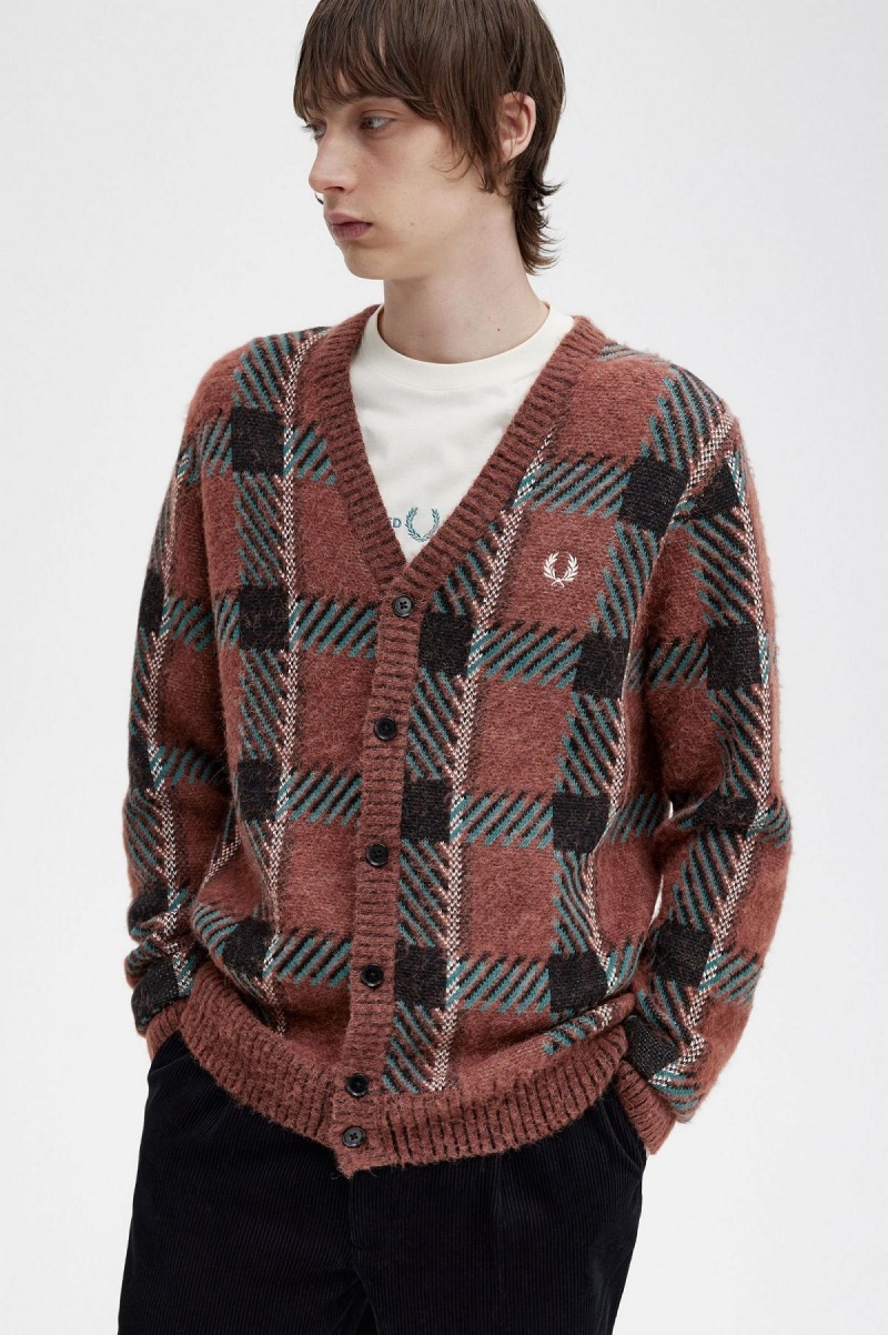 Pánské Knitwear Fred Perry Glitch Tartan Cardigan Hnědé | PCZER21466