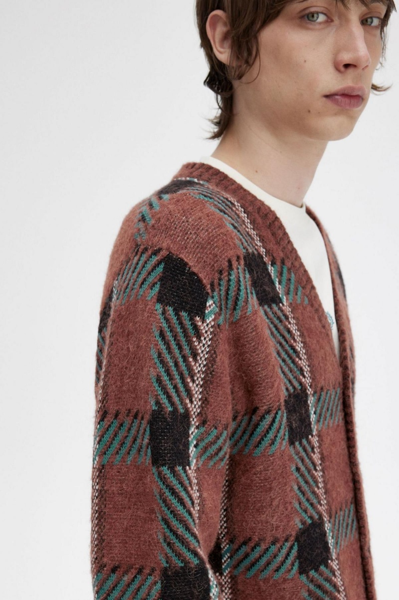 Pánské Knitwear Fred Perry Glitch Tartan Cardigan Hnědé | PCZER21466