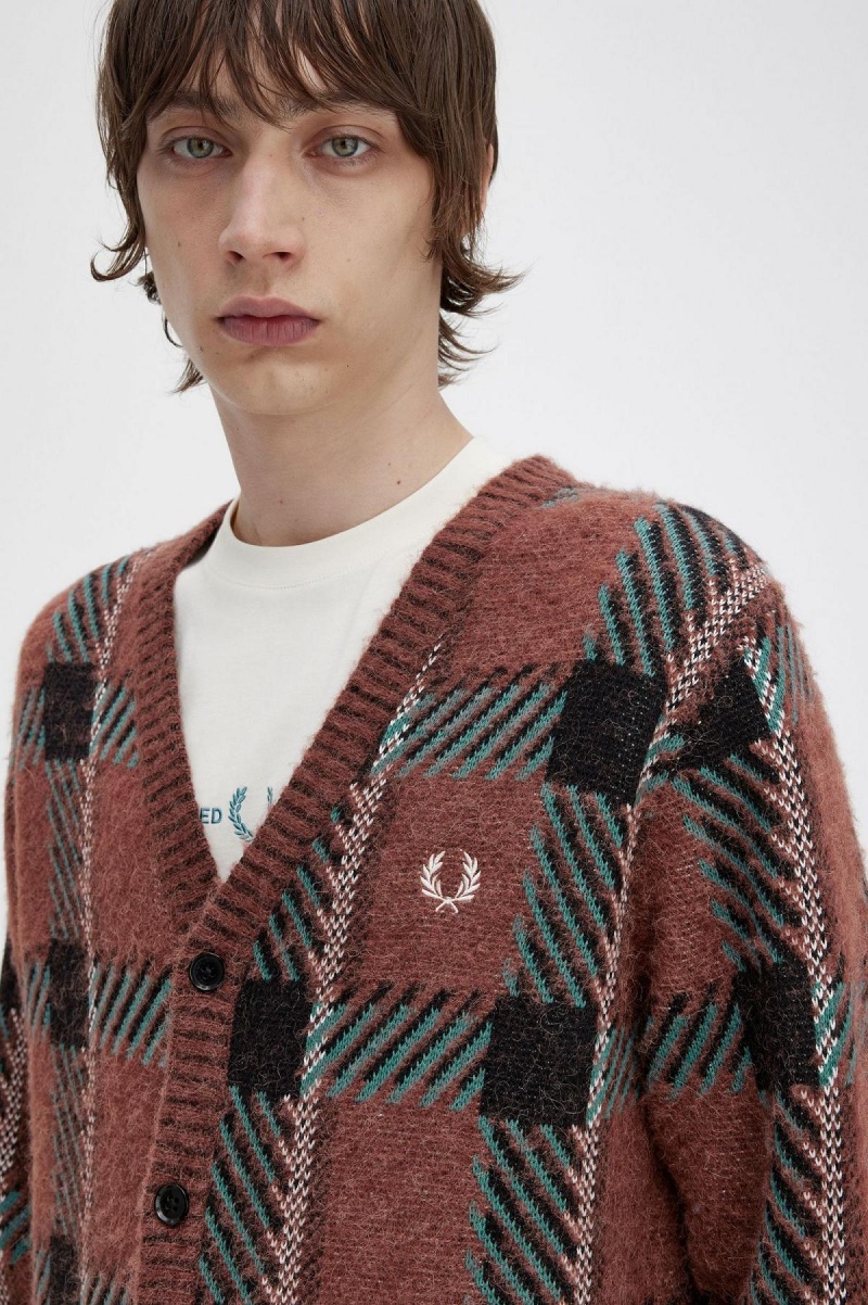 Pánské Knitwear Fred Perry Glitch Tartan Cardigan Hnědé | PCZER21466