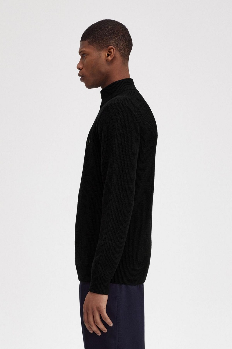 Pánské Knitwear Fred Perry Textured Half Zip Jumper Černé | TCZPQ53737