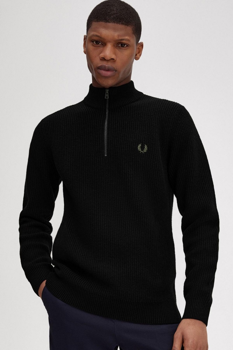 Pánské Knitwear Fred Perry Textured Half Zip Jumper Černé | TCZPQ53737