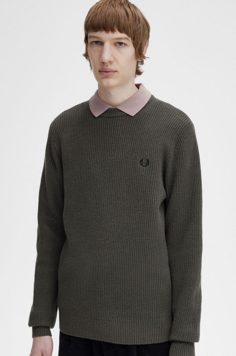 Pánské Knitwear Fred Perry Textured Lambswool Jumper Zelene | CZNEJ86993