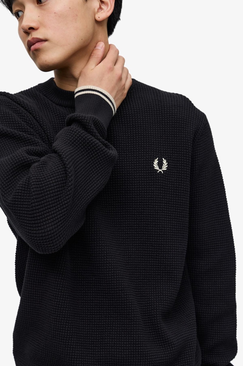 Pánské Knitwear Fred Perry Waffle Stitch Jumper Černé | SCZVO12868