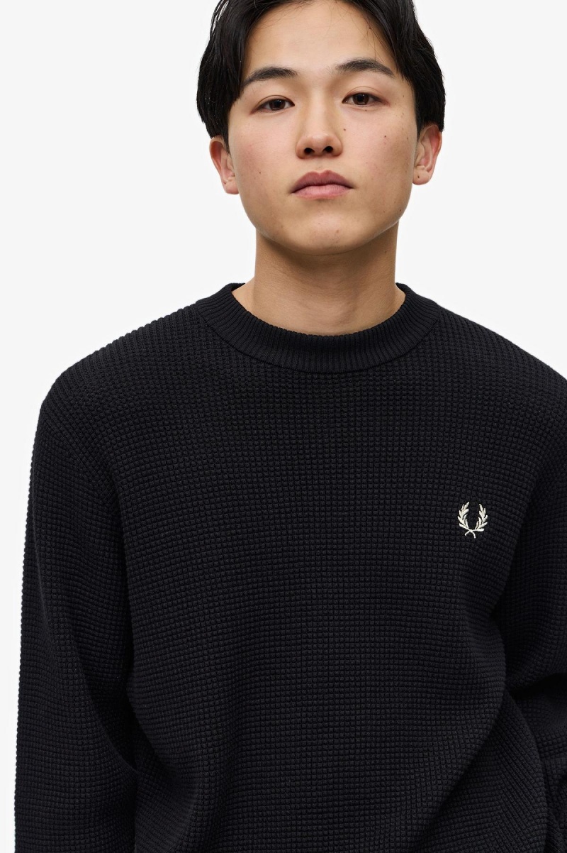 Pánské Knitwear Fred Perry Waffle Stitch Jumper Černé | SCZVO12868