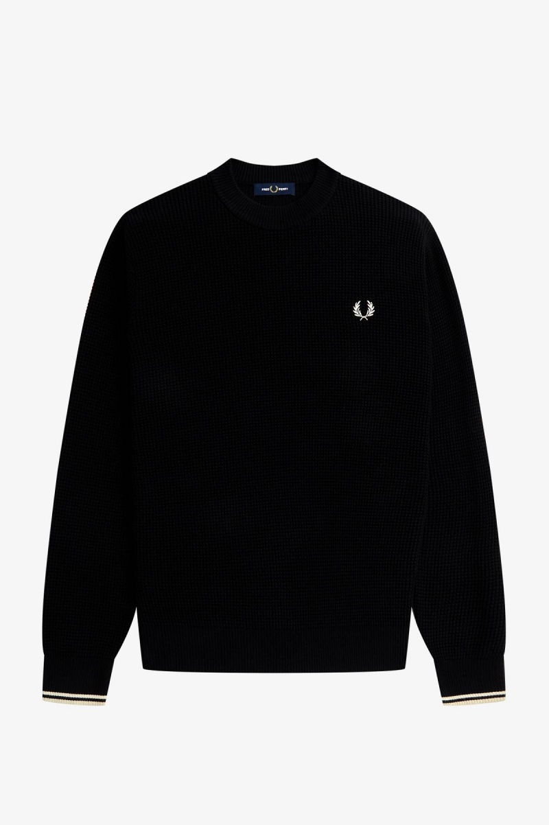 Pánské Knitwear Fred Perry Waffle Stitch Jumper Černé | SCZVO12868