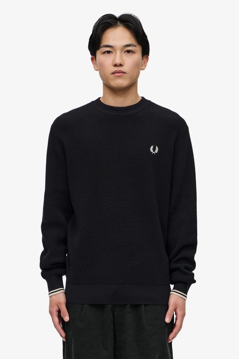 Pánské Knitwear Fred Perry Waffle Stitch Jumper Černé | SCZVO12868