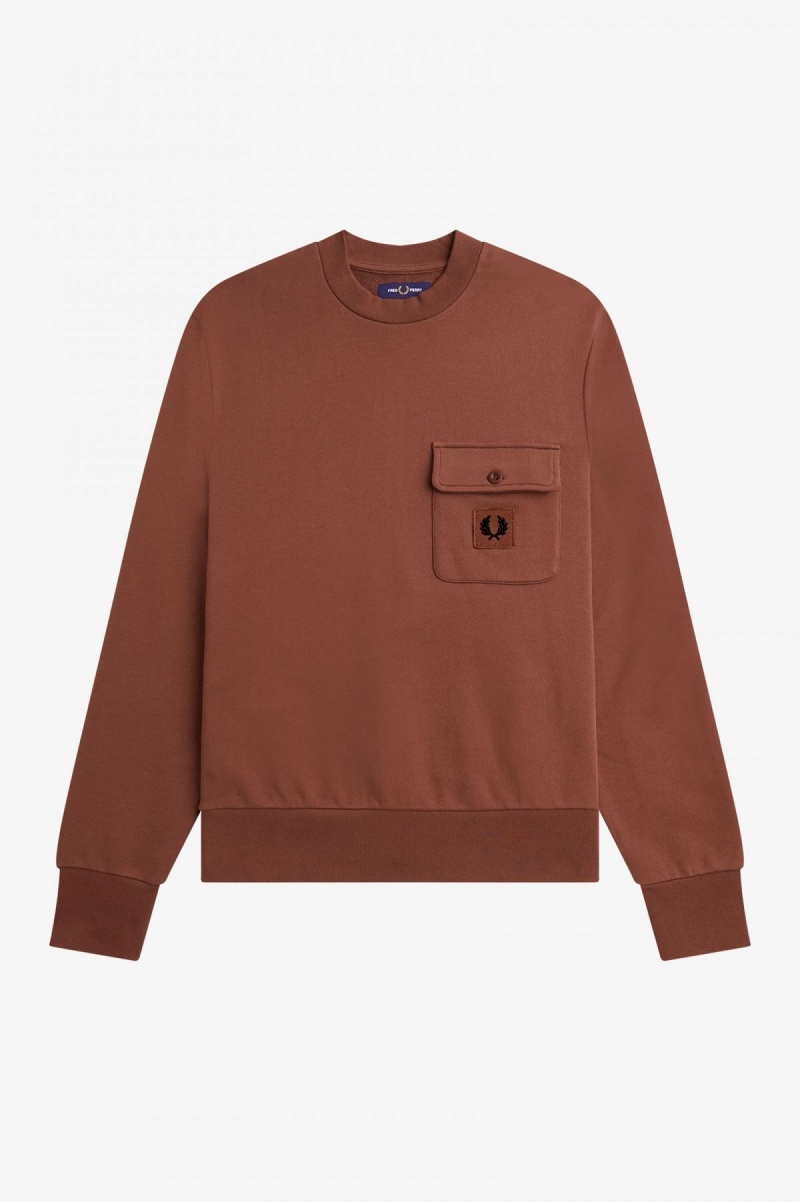 Pánské Mikiny Fred Perry Badge Detail Crew Neck Hnědé | CZIIZ28764