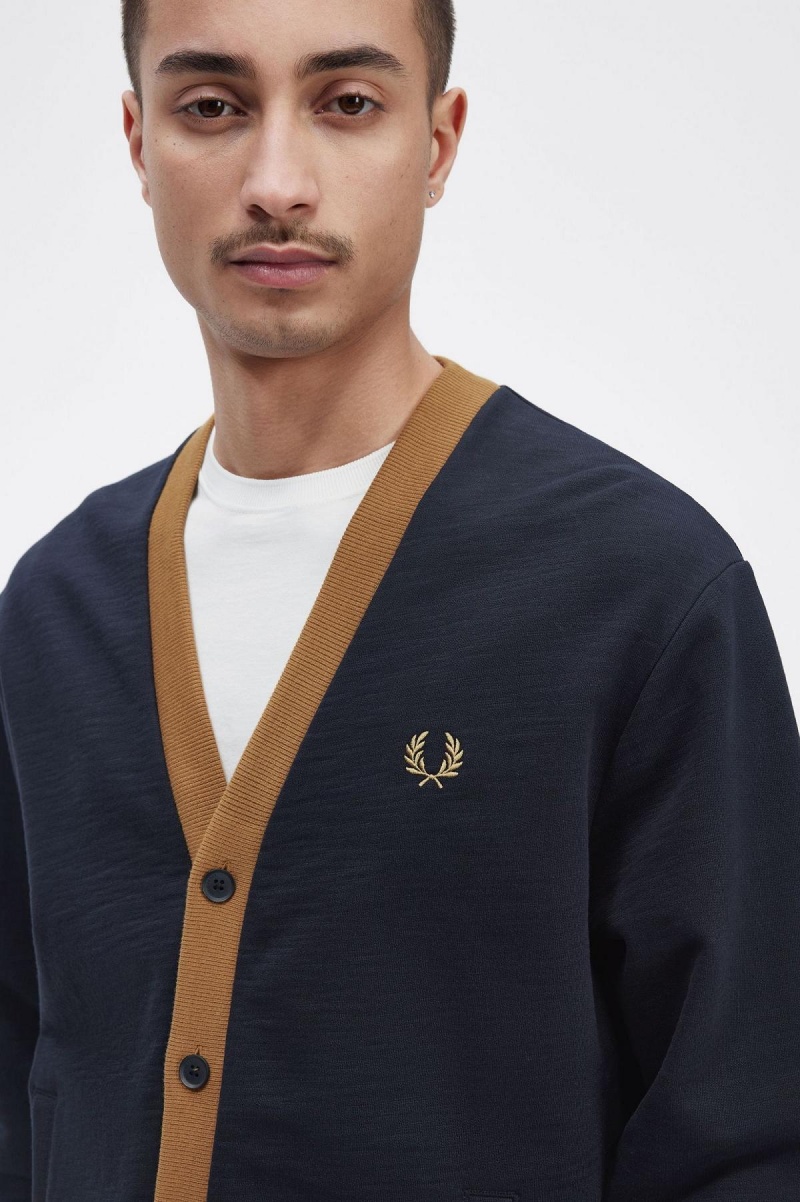 Pánské Mikiny Fred Perry Button Through Tmavě Blankyt | CZZPD25114