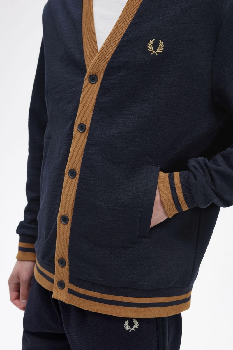 Pánské Mikiny Fred Perry Button Through Tmavě Blankyt | CZZPD25114