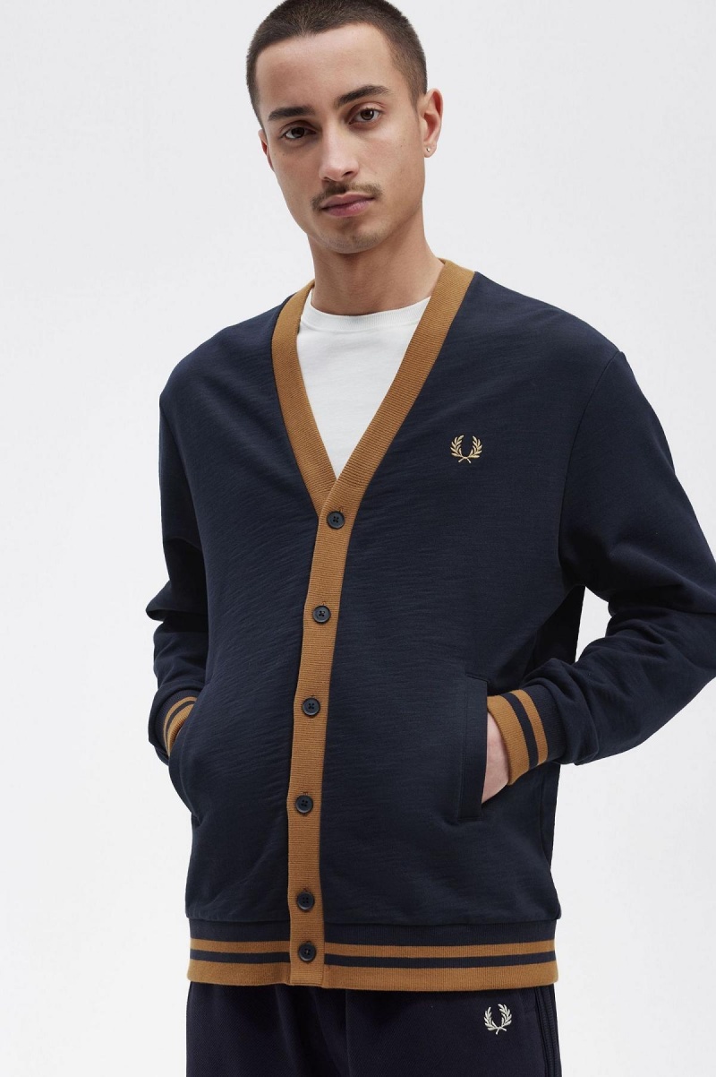 Pánské Mikiny Fred Perry Button Through Tmavě Blankyt | CZZPD25114