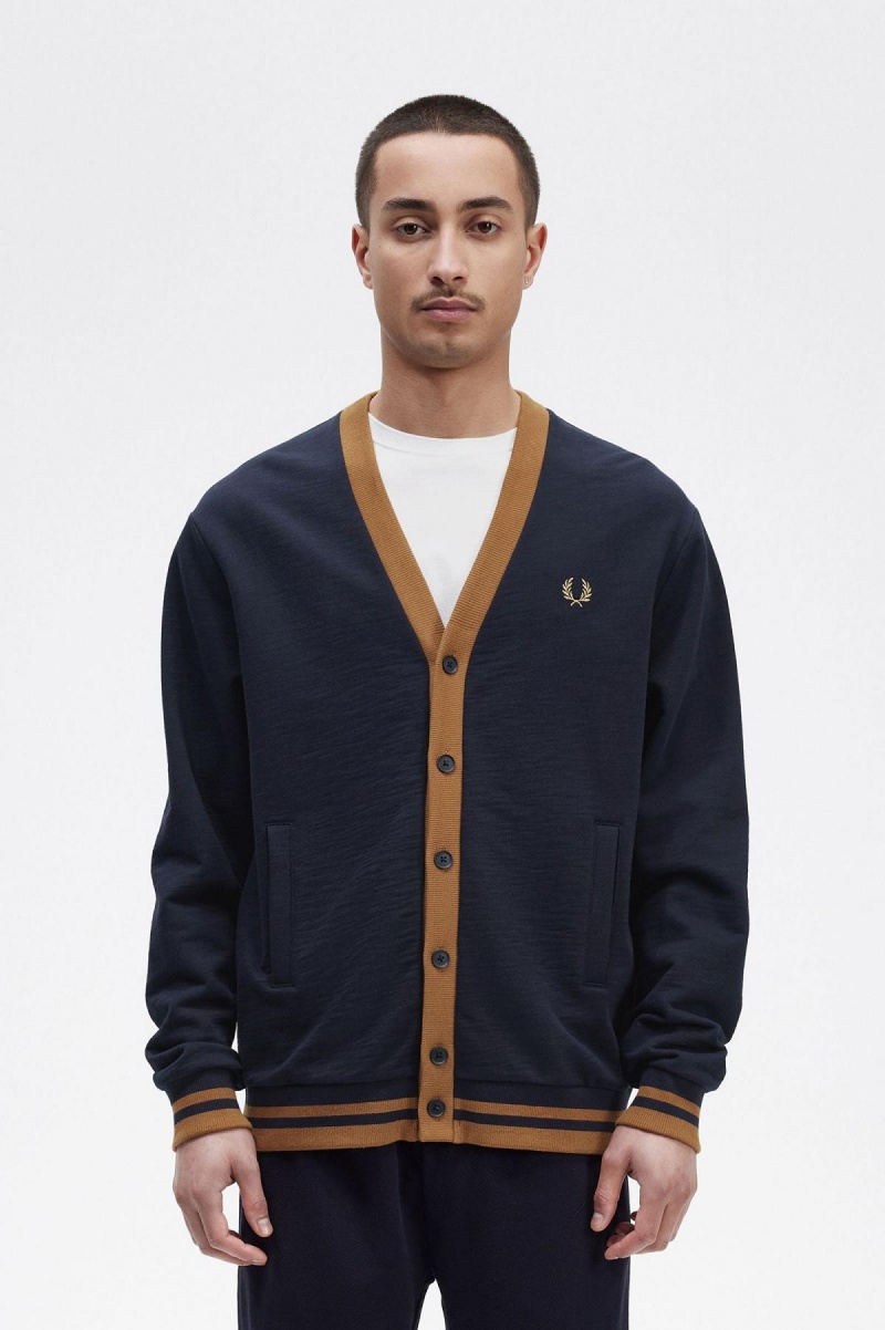 Pánské Mikiny Fred Perry Button Through Tmavě Blankyt | CZZPD25114