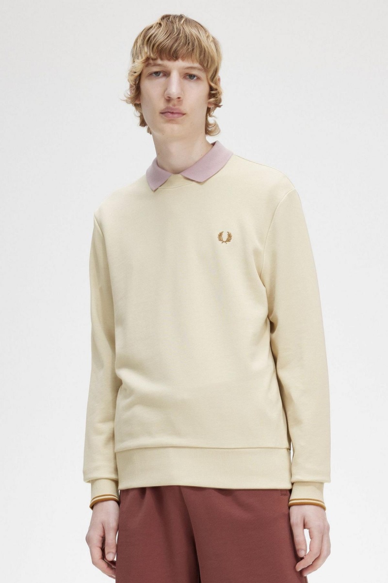 Pánské Mikiny Fred Perry Crew Neck Oatmeal | LCZSX14686