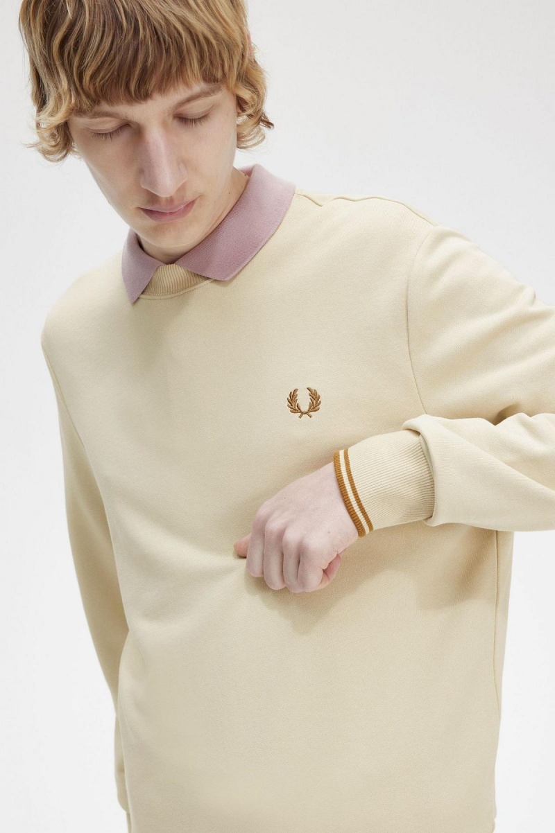 Pánské Mikiny Fred Perry Crew Neck Oatmeal | LCZSX14686