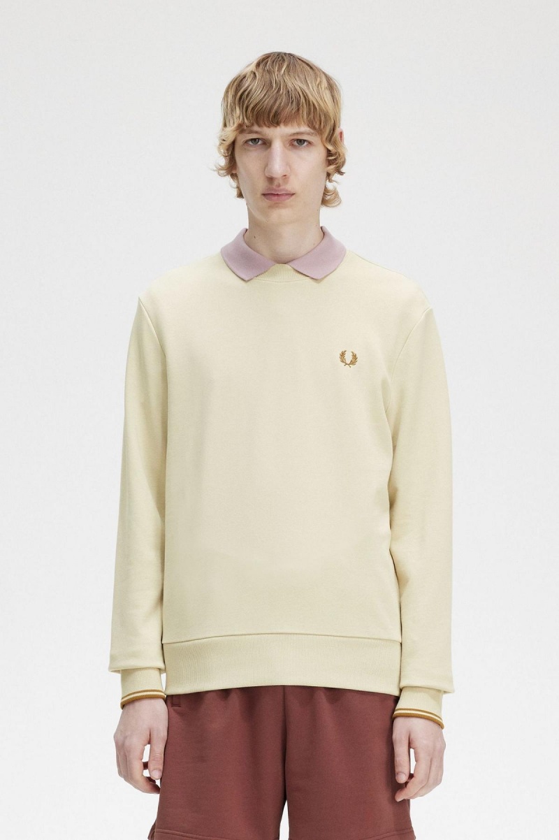 Pánské Mikiny Fred Perry Crew Neck Oatmeal | LCZSX14686