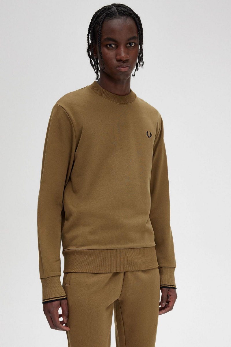 Pánské Mikiny Fred Perry Crew Neck Shaded Stone / Burnt Tobacco | CZJVR78333