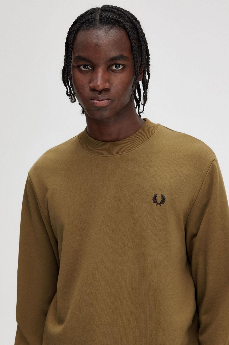 Pánské Mikiny Fred Perry Crew Neck Shaded Stone / Burnt Tobacco | CZJVR78333