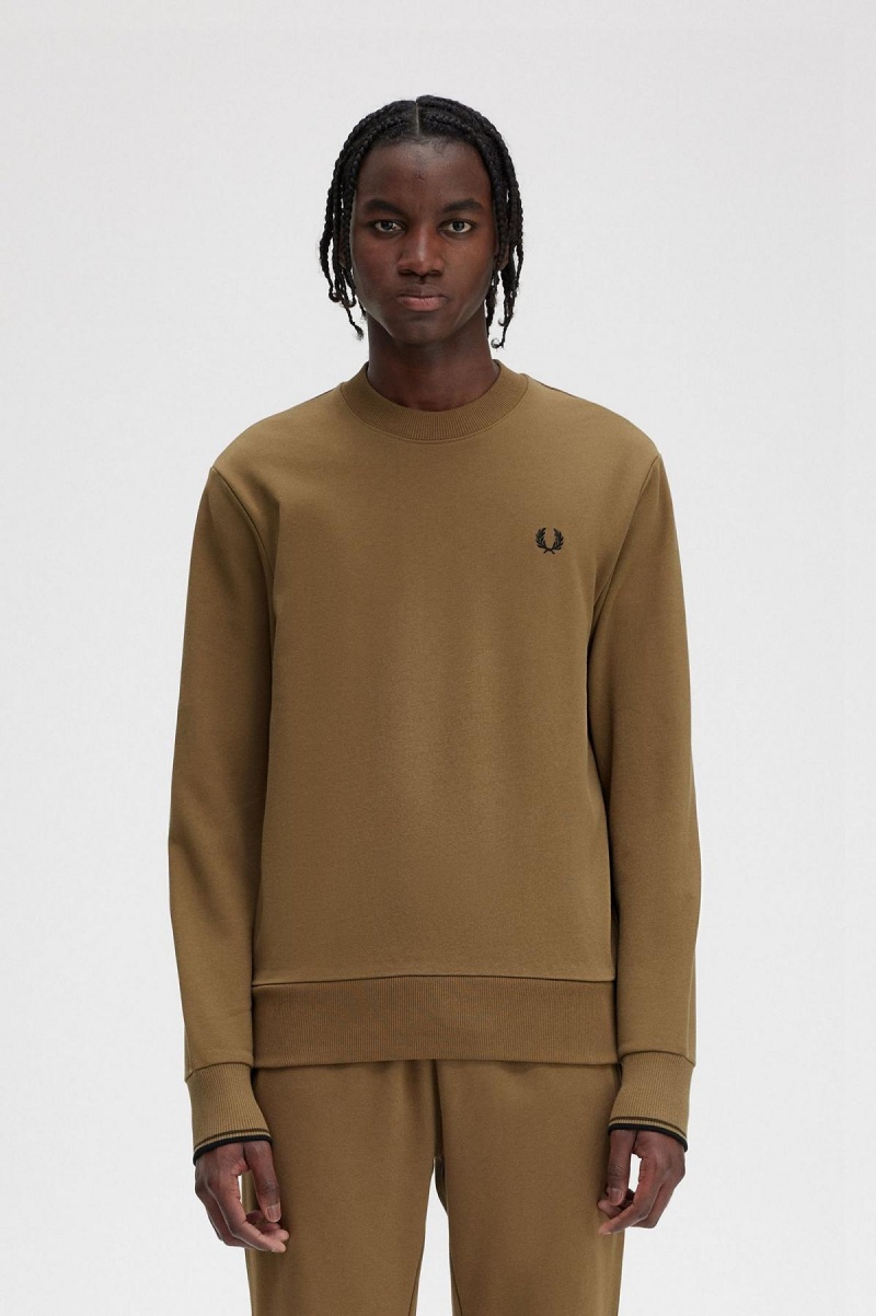 Pánské Mikiny Fred Perry Crew Neck Shaded Stone / Burnt Tobacco | CZJVR78333