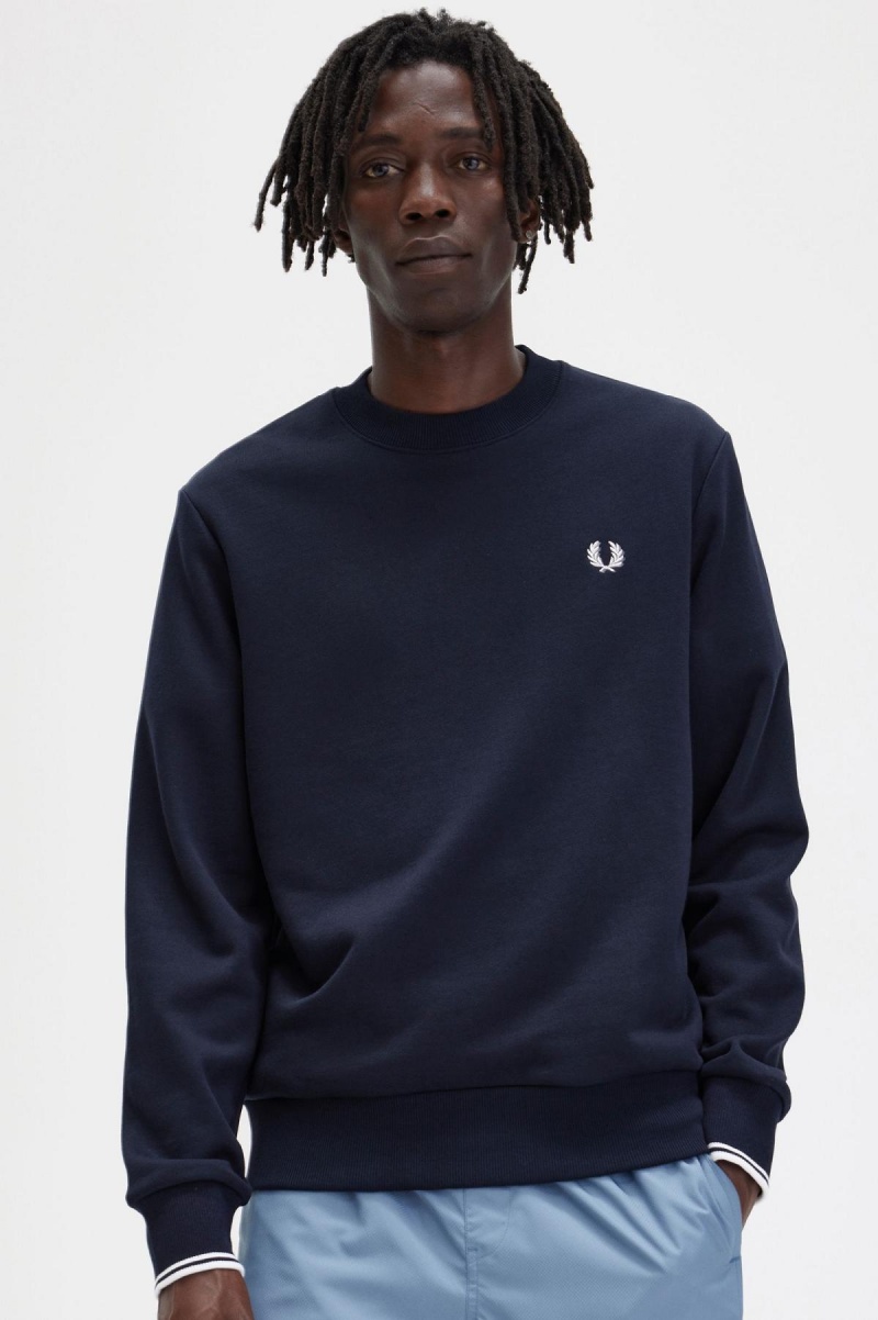 Pánské Mikiny Fred Perry Crew Neck Tmavě Blankyt | CZEGJ28537