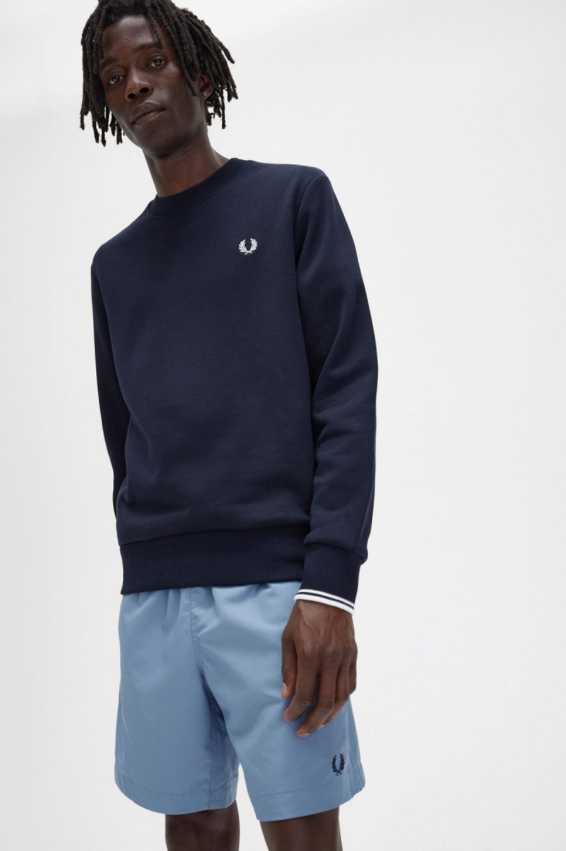 Pánské Mikiny Fred Perry Crew Neck Tmavě Blankyt | CZEGJ28537