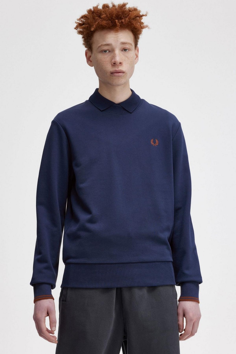 Pánské Mikiny Fred Perry Crew Neck Tmavě Blankyt Hnědé | GCZUC66296