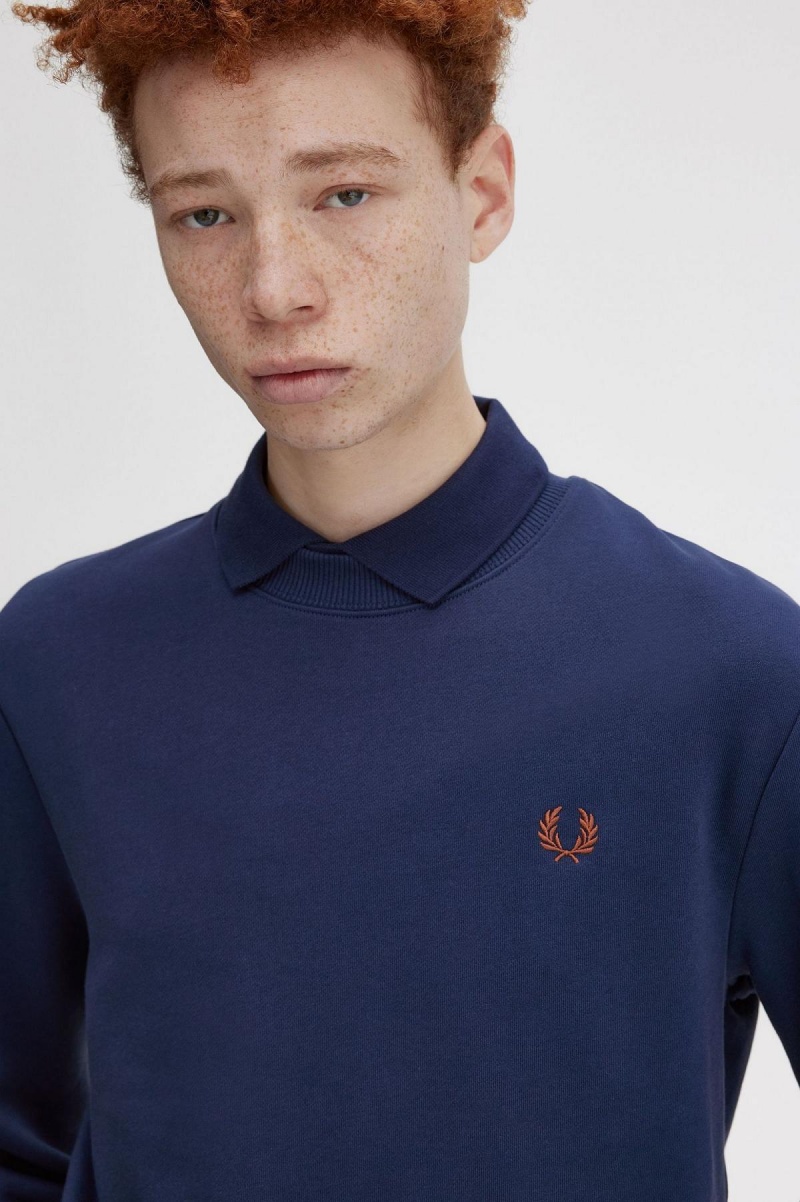 Pánské Mikiny Fred Perry Crew Neck Tmavě Blankyt Hnědé | GCZUC66296