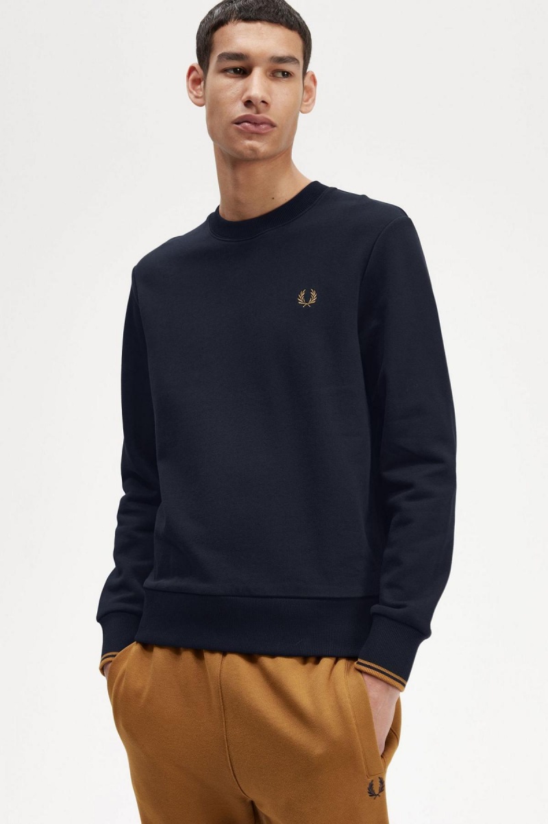 Pánské Mikiny Fred Perry Crew Neck Tmavě Blankyt Tmavě | CZJBT43786