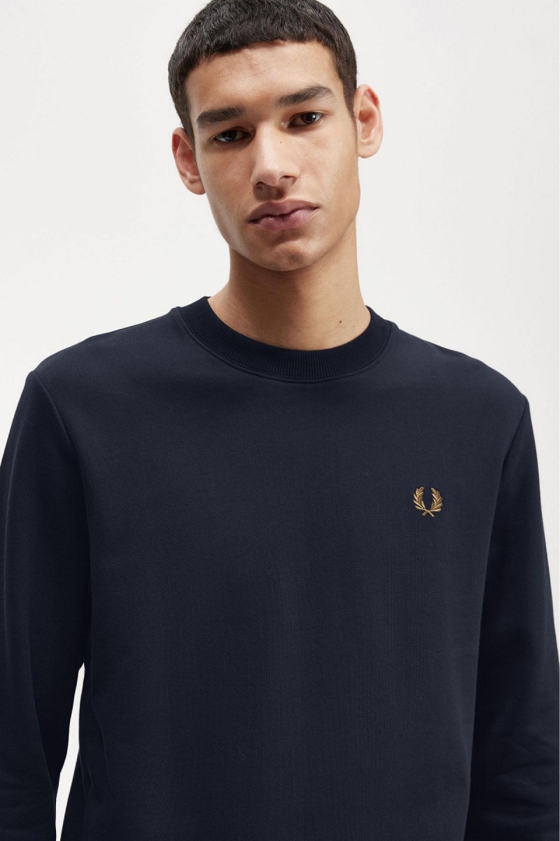 Pánské Mikiny Fred Perry Crew Neck Tmavě Blankyt Tmavě | CZJBT43786