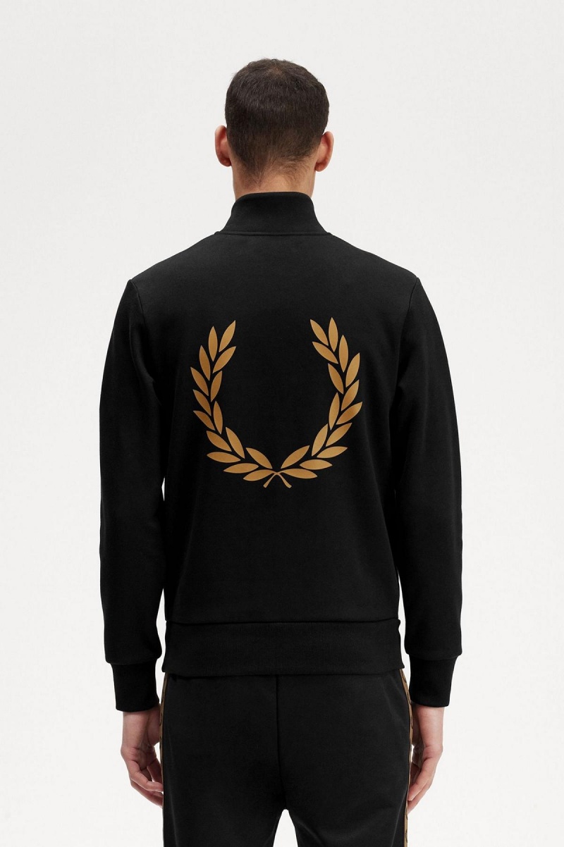 Pánské Mikiny Fred Perry Double Grafická Half Zip Černé | TCZWZ57978