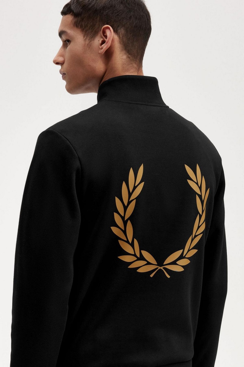 Pánské Mikiny Fred Perry Double Grafická Half Zip Černé | TCZWZ57978