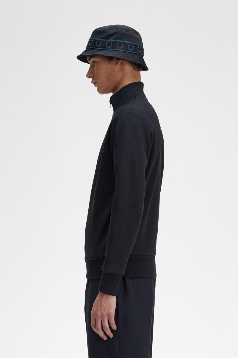 Pánské Mikiny Fred Perry Embroidered Half Zip Černé | PCZQX87262