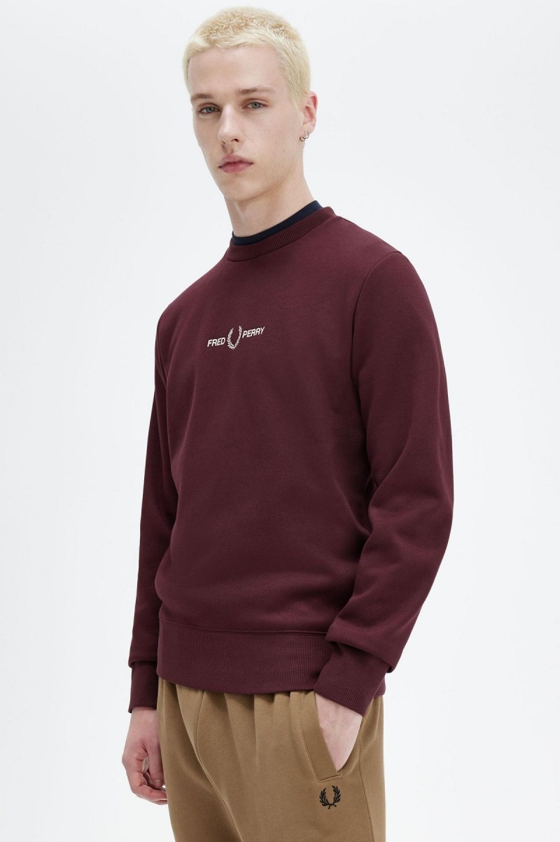 Pánské Mikiny Fred Perry Embroidered Oxblood | XCZGW41438