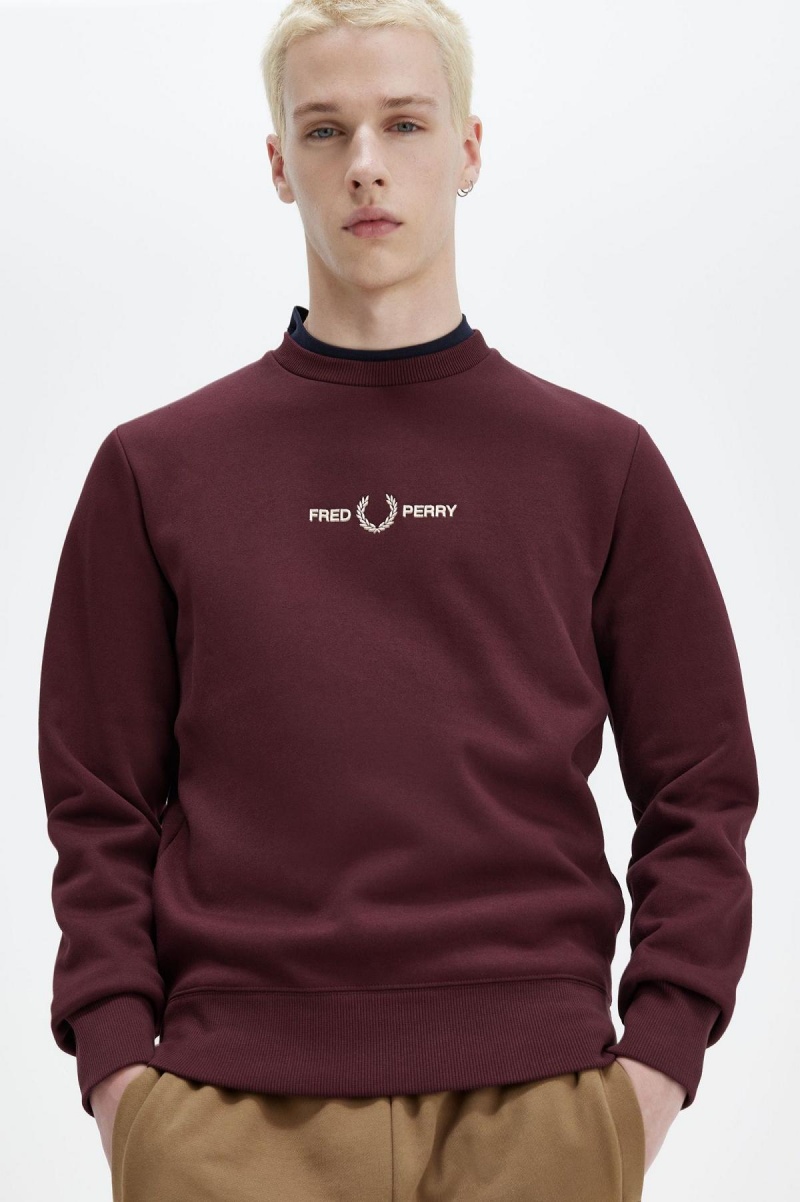 Pánské Mikiny Fred Perry Embroidered Oxblood | XCZGW41438