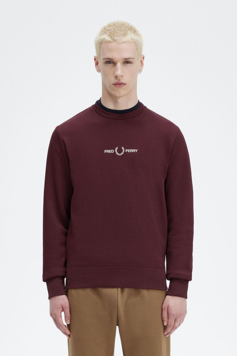 Pánské Mikiny Fred Perry Embroidered Oxblood | XCZGW41438