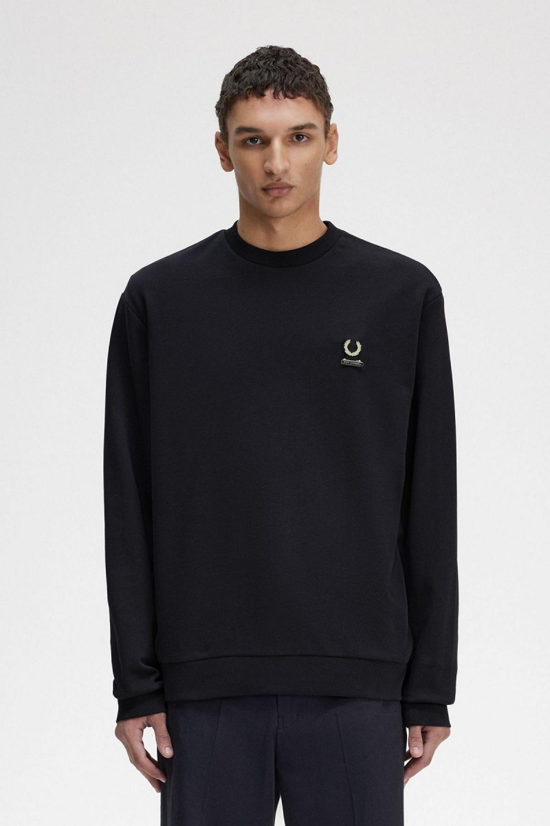 Pánské Mikiny Fred Perry Embroidered Černé | XCZGW19855