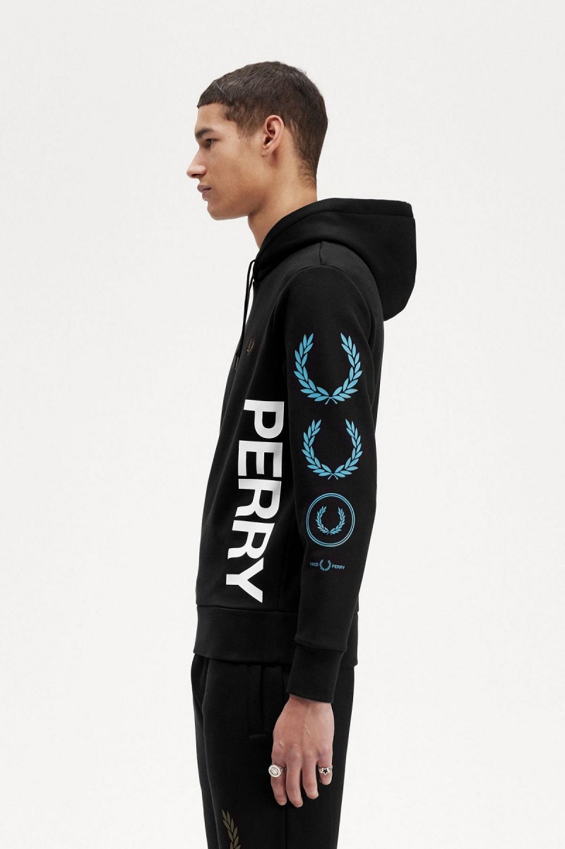 Pánské Mikiny Fred Perry Grafická Branding S Kapucí Černé | SCZVO84012