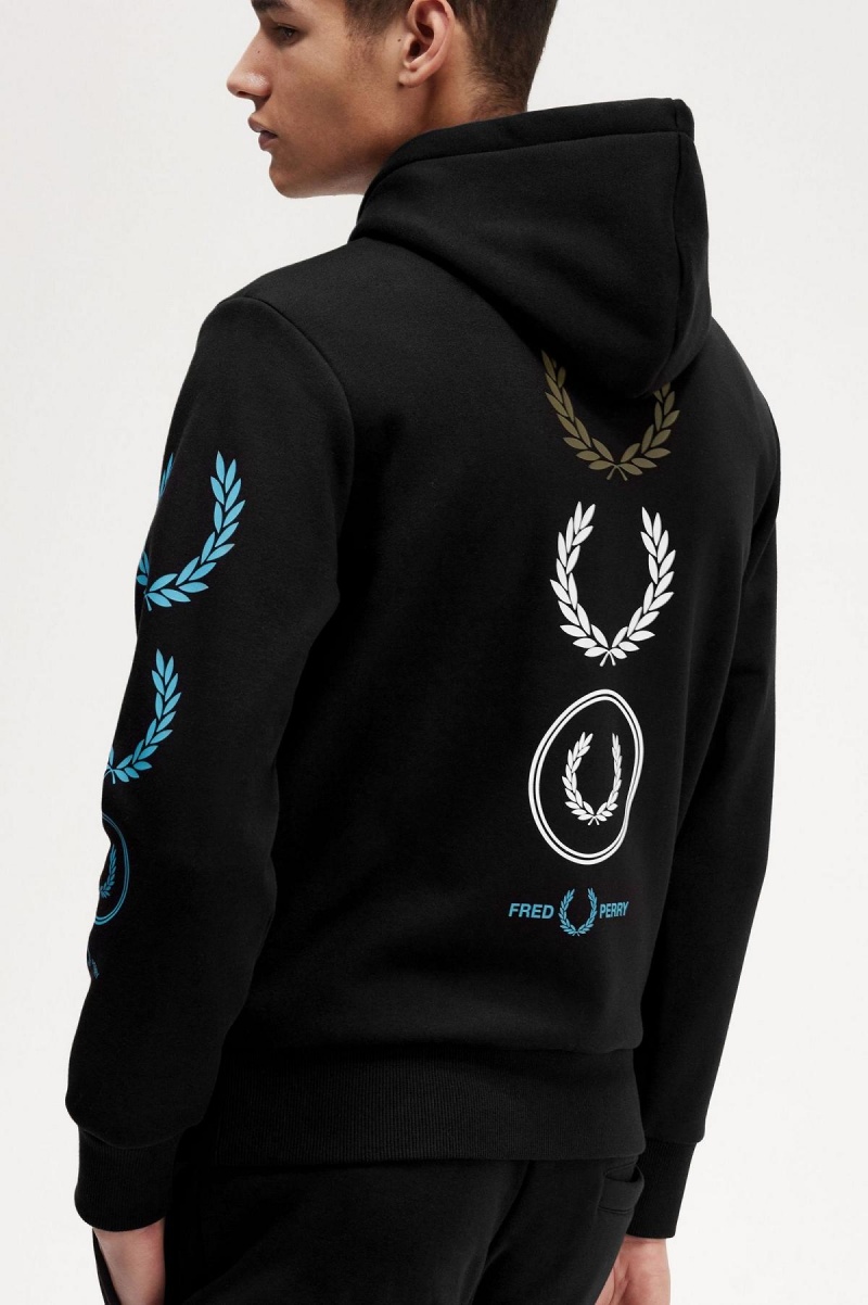 Pánské Mikiny Fred Perry Grafická Branding S Kapucí Černé | SCZVO84012