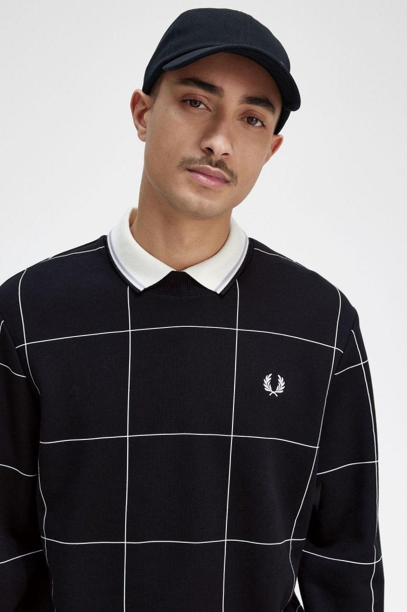 Pánské Mikiny Fred Perry Grid Detail Černé | DCZVO54410