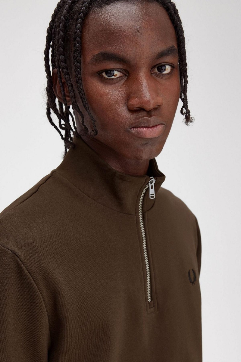 Pánské Mikiny Fred Perry Half Zip Burnt Tobacco | MCZHR23451