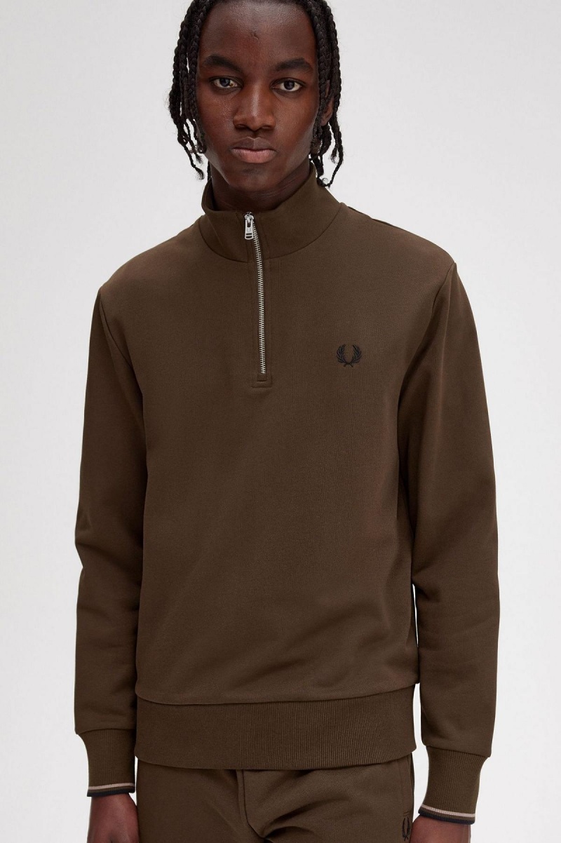 Pánské Mikiny Fred Perry Half Zip Burnt Tobacco | MCZHR23451