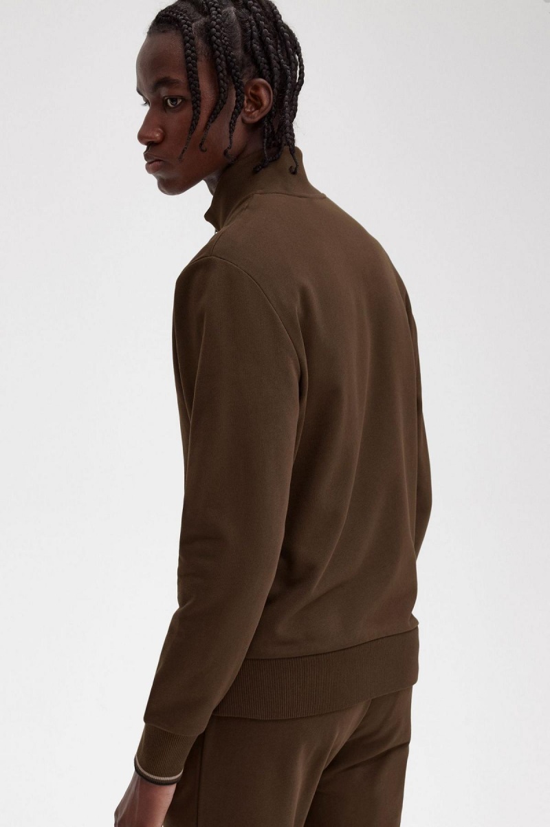 Pánské Mikiny Fred Perry Half Zip Burnt Tobacco | MCZHR23451