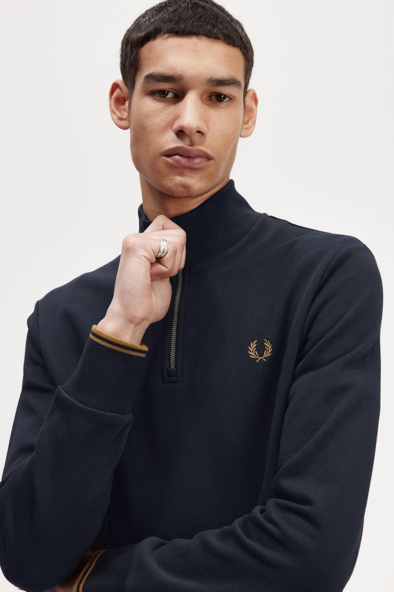 Pánské Mikiny Fred Perry Half Zip Tmavě Blankyt Tmavě | PCZER28961