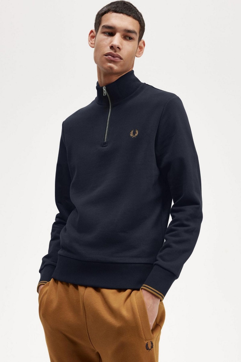 Pánské Mikiny Fred Perry Half Zip Tmavě Blankyt Tmavě | PCZER28961